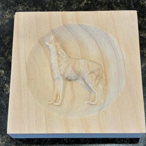 Wolf Full Body Engraved Wood Block Custom Hardwood Rosette Decorative Trim Accent