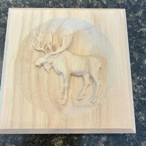 Moose 3 Engraved Wood Block Custom Hardwood Rosette Decorative Trim Accent