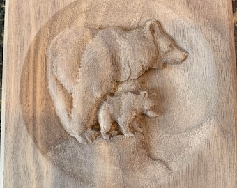 Bear and Cub Wildlife Engraving Trim Wood Corner Trim Block Door Trim Block, Window Trim Block, Home Improvement Trim Block Square Rosette