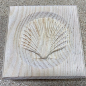Scallop Sea Shell Engraved Wood Block Custom Hardwood Rosette Decorative Trim Accent Nautical