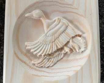 Duck 5 Engraved Wood Block Custom Hardwood Rosette Decorative Trim Accent