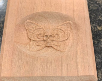 Skull & Butterfly Stylized Engraving Trim Wood, Corner Trim Block, Door Trim Block, Window Trim Block Home Improvement Square Rosette