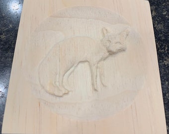 Fox Engraved Wood Block Custom Hardwood Rosette Decorative Trim Accent