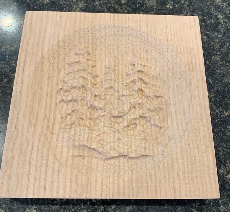 Rustic Tree Woodblock Tree and Rocks Engraved Wood Block Custom Hardwood Rosette Decorative ...
