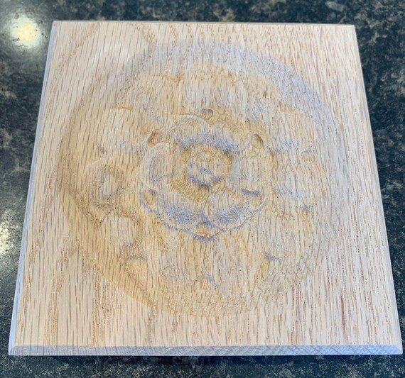 Flower Flourish 211 Engraved Wood Block Custom Hardwood Rosette
