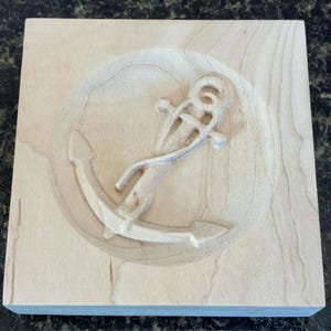 Anchor No 7 Nautical Engraved Wood Block Custom Hardwood Rosette Decorative Trim Accent