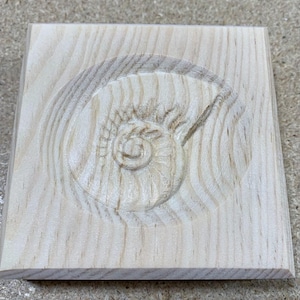 Snail Seashell Nautical Engraved Wood Block Custom Hardwood Rosette Decorative Trim Accent