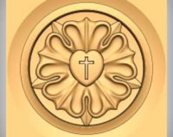 Luther Rose Engraved Wood Block Custom Hardwood Rosette Decorative Trim Accent