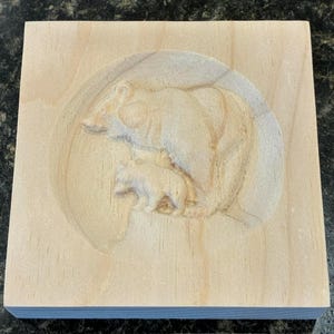 Bear and Cub Engraved Wood Block Custom Hardwood Rosette Decorative Trim Accent