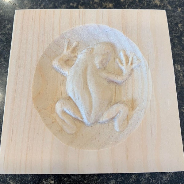 Tree Frog 2 Engraving Trim Wood, Corner Trim Block, Door Trim Block, Window Trim Block, Home Improvement Trim Block, Square Rosette