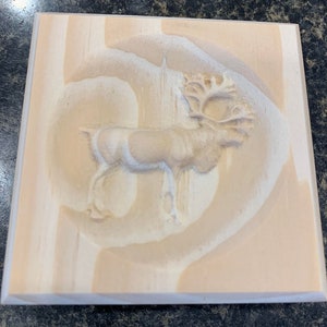 Engraved Caribou Wood Corner Block: Reindeer Wildlife Trim