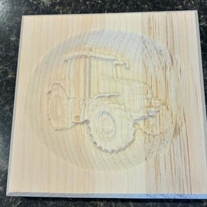 Farm Tractor Engraved Wood Block Custom Hardwood Rosette Decorative Trim Accent