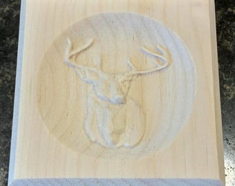 Deer Buck Engraved Wood Block Custom Hardwood Rosette Decorative Trim Accent