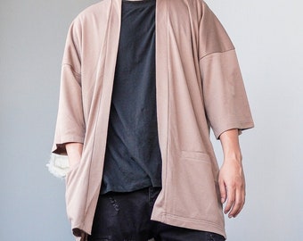 Men's Brown Kimono Cardigan Noragi Jacket, Oversized Japan Street Man Haori, Unisex Streetwear, Loose Style Yukata Overcoat
