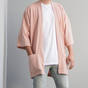 Men&#39;s Beige Kimono Cardigan, Man Noragi Jacket, Unisex Oversized Haori Coat, Japan Streetwear, Loose Style Street Yukata Overcoat