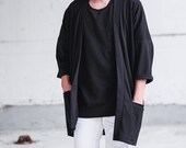 Men 39 s Black Long Japan Kimono Cardigan, Man Noragi Coat, Oversized Street Haori Jacket, Unisex Streetwear, Loose Style Yukata Overcoat