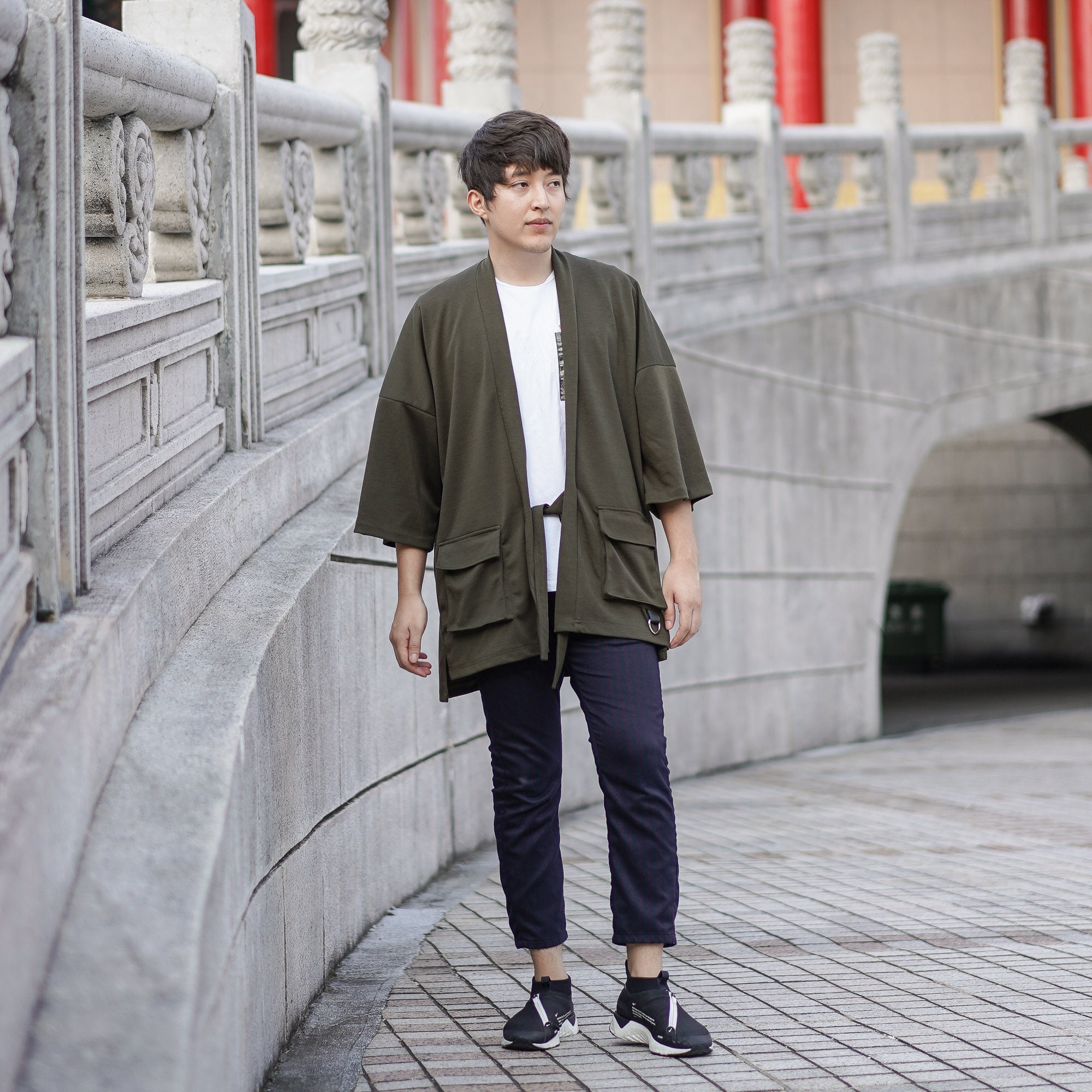 Olive Green Cargo Noragi With Belts 