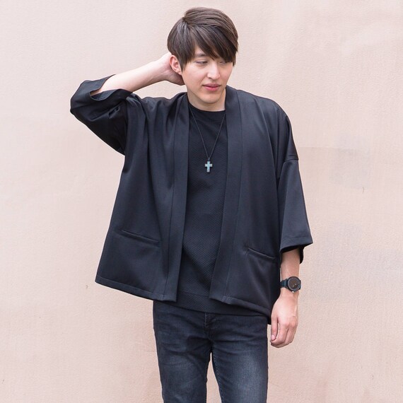 Men s Black Japan Kimono Cardigan Etsy Men s Black Japan Kimono Cardigan Etsy
