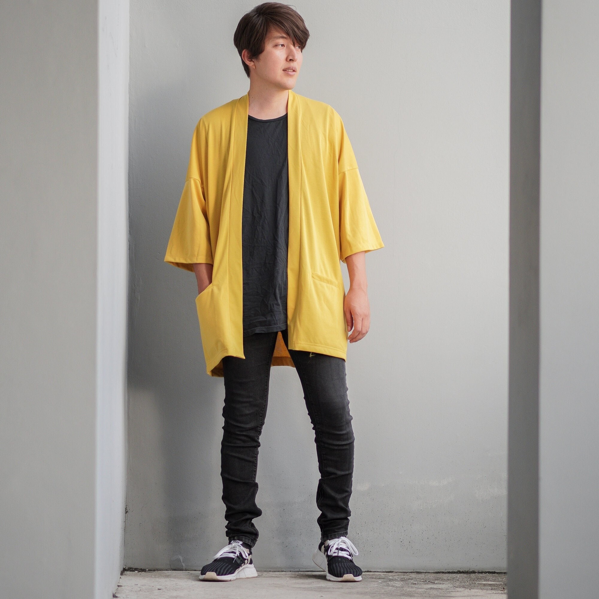 Men's Yellow Mustard Kimono Cardigan Man Noragi Jacket - Etsy Israel