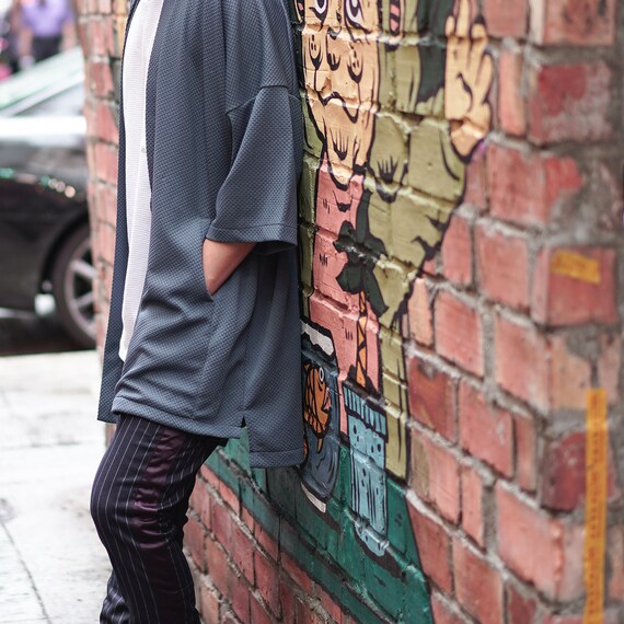 Men/'s Loose Oversized Kimono Cardigan Noragi Street Jacket Haori Man Yukata Coat