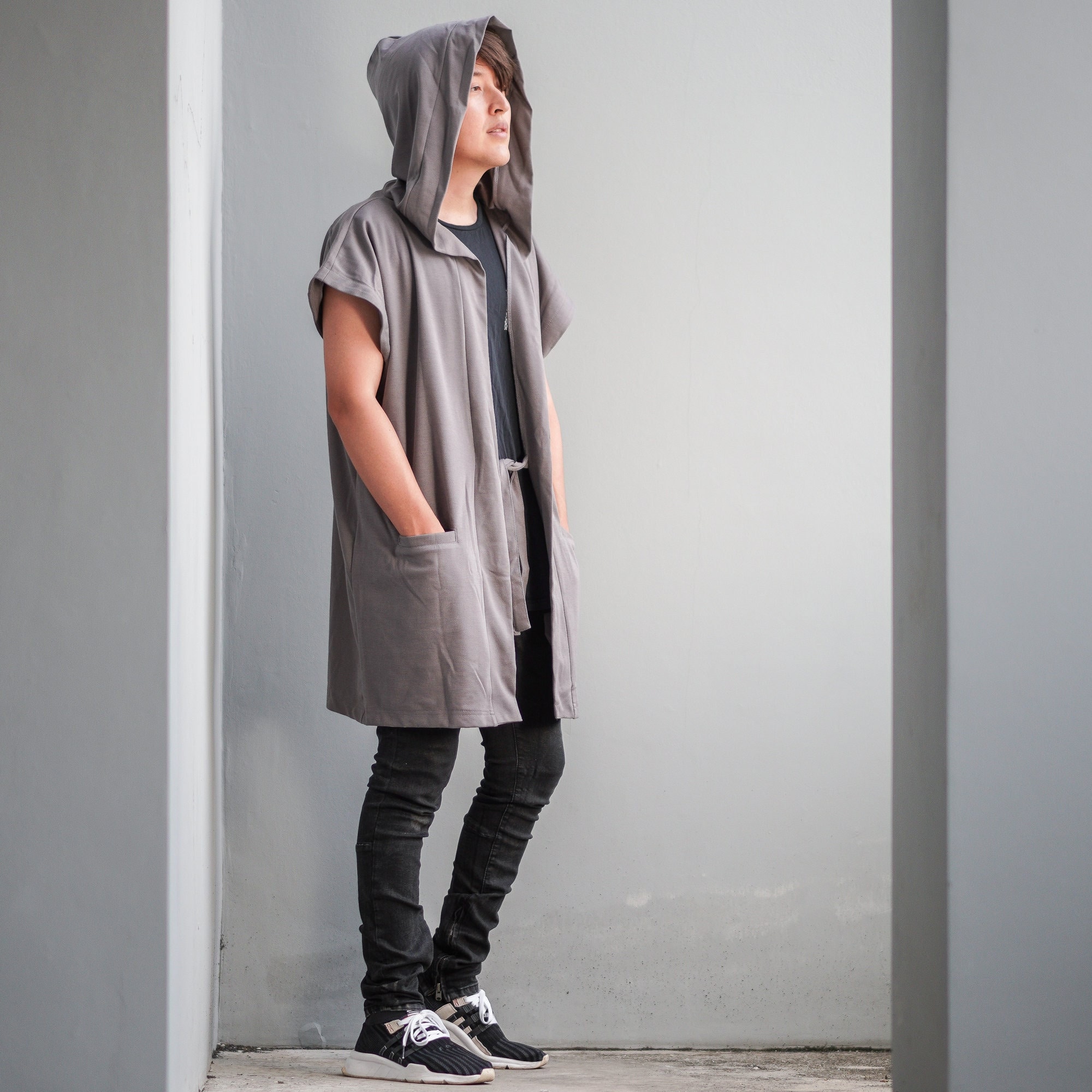 LOST IN BKK Men's Long Oversized Kimono Cardigan Noragi Street Jacket Haori  Man Yukata Coat