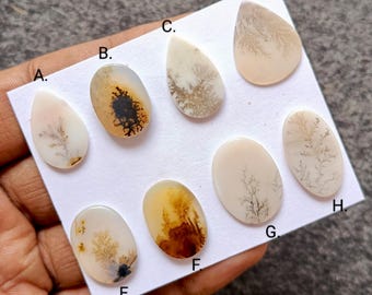 Cabujón de ágata dendrítica escénica: Gemas sueltas de ágata natural de base plana para la fabricación de joyas.