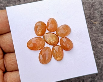 Zonnesteen cabochons met regenboogrooster: natuurlijke plaksteen, ongelijke vorm, losse edelsteen (13-17 mm, 36,20 cts)