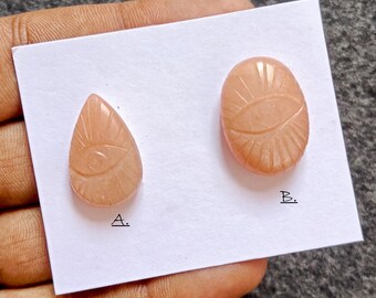 Peach Moonstone Cabochon: Hand Carved Loose Gemstone, Size 23mm-25mm