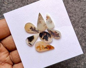 Cabujón de ágata dendrítica escénica: Gemas sueltas de ágata dendrítica natural de base plana para la fabricación de joyas.