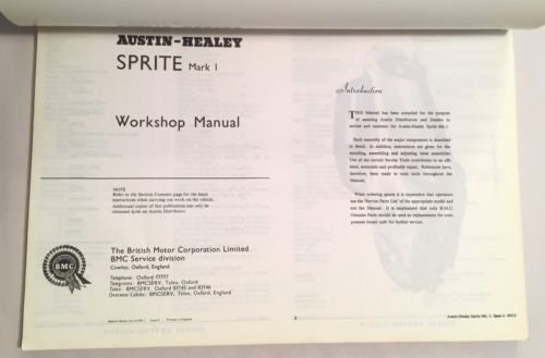 Austin Healey Sprite Mark I Workshop Manual (softcover) Mark