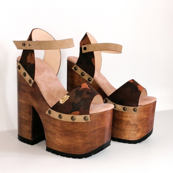 Step Back in Time with 70s Style Leather Platform Sandals!, Platform Sandals, Platform Heels, Wood Heels