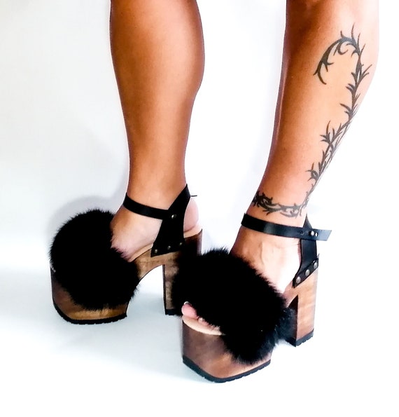 fur platform sandals