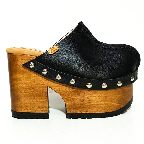 Step Back in Time: Exploring Vintage 70's Platform Clogs - A Fusion of Leather and Wood Craftsmanship! Wood Clogs, Platform shoes