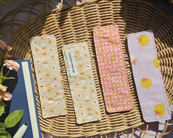 Handmade Fabric Bookmark: Strawberry Print, Book Lover Gift