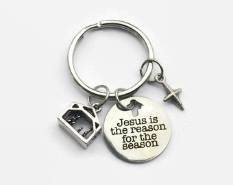 Jesus is the Reason for the Season - Christmas Nativity Scene Keychain - Nativity Jewelry - Christmas Nativity Scene - Manger Scene