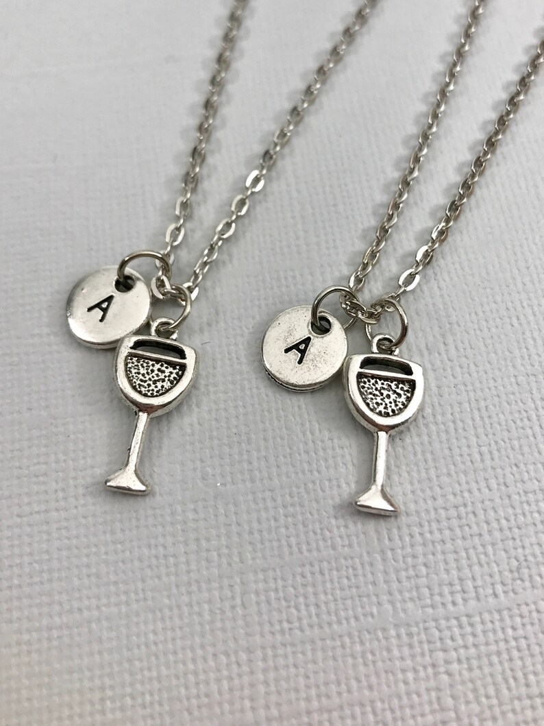 Wine Jewelry Best Friend Necklace Wine Glass Charm Wine Glass Necklace Initial Necklace Personalized Necklace Monogram