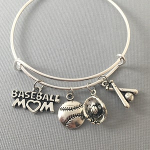 Baseball Mom Baseball Baseball Bracelet Coach Gift Baseball Jewelry Baseball Mom Bangle Bracelet Baseball Charms Sports Mom image 1