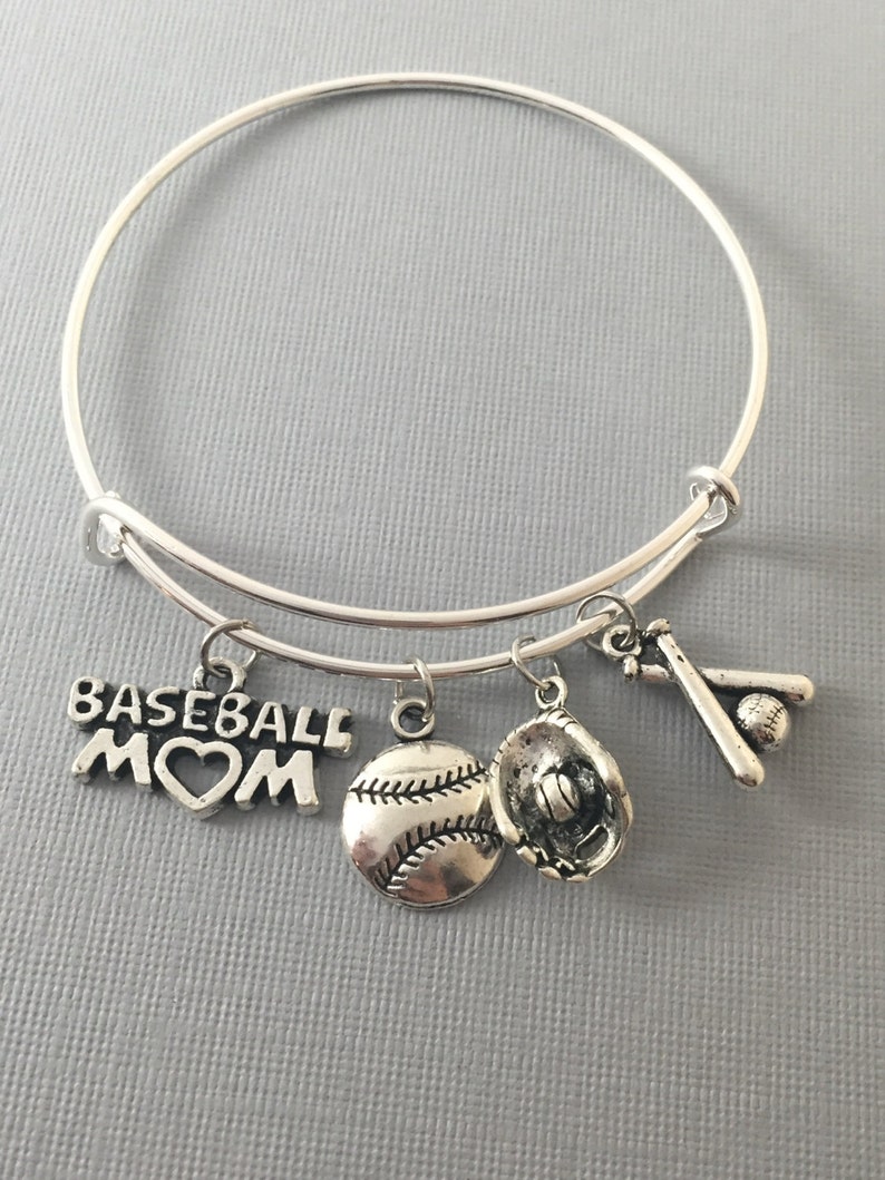 Baseball Mom Baseball Baseball Bracelet Coach Gift Baseball Jewelry Baseball Mom Bangle Bracelet Baseball Charms Sports Mom image 1