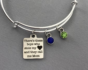 Mom Gift - Mom of Boys - Mother's Day - Charm Bracelet - Bangle Bracelet - Personalized Jewelry - Boy Mom Gift -Gift for Grandmother