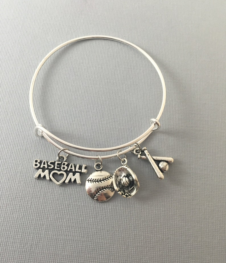 Baseball Mom Baseball Baseball Bracelet Coach Gift Baseball Jewelry Baseball Mom Bangle Bracelet Baseball Charms Sports Mom image 4