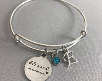 Blessed Mama - Blessed Mom Bracelet - Gift for Mom - Mama Jewelry - Charm Bracelet - Personalized Jewelry- Mothers Day  - Bangle Bracelet
