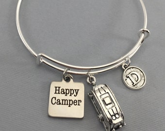 Happy Camper Jewelry - Camping Gift - Camping Jewelry - Glamping - Vintage Camper - Camper - Bangle Bracelet - Charm Bracelet - Camping