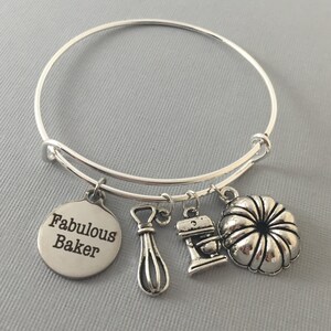 Baker Gift Gift for Baker Bake Charm Bracelet Bangle Bracelet Bakers Gonna Bake Baker Jewelry Cupcake Jewelry Mothers Day image 3