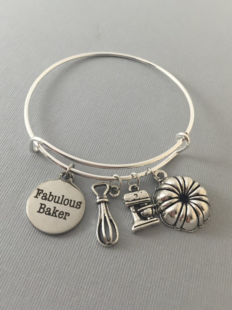 Baker Gift Gift for Baker Bake Charm Bracelet Bangle Bracelet Bakers Gonna Bake Baker Jewelry Cupcake Jewelry Mothers Day image 3