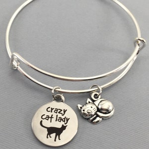 Cat Cat Jewelry Crazy Cat Lady Cat Lover Gift Charm Bracelet Cat Bracelet Bangle Bracelet Valentines Gift Cat Charm Bracelet image 2