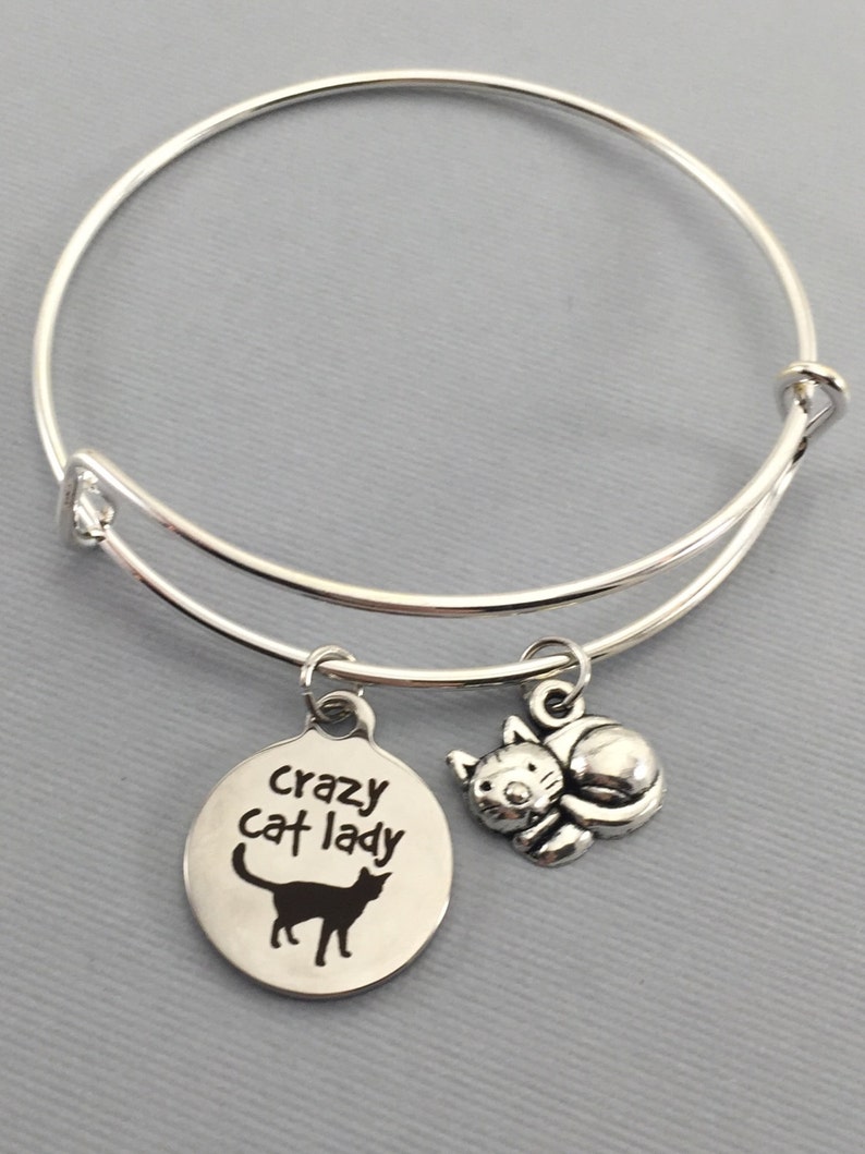 Cat Cat Jewelry Crazy Cat Lady Cat Lover Gift Charm Bracelet Cat Bracelet Bangle Bracelet Valentines Gift Cat Charm Bracelet image 2