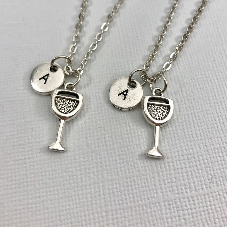 Wine Jewelry Best Friend Necklace Wine Glass Charm Wine Glass Necklace Initial Necklace Personalized Necklace Monogram