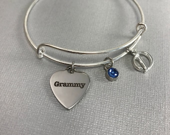 Grammy - Grammy Gifts - Gift for Grandma- Grandmother Jewelry - Charm Bracelet - Personalized Jewelry- Mothers Day  - Bangle Bracelet