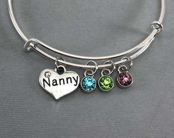 Nanny - Gift for Nanny - Charm Bracelet - Bangle Bracelet - Personalized Jewelry - Gift for Her - Birthday Gift - Gift for Grandmother