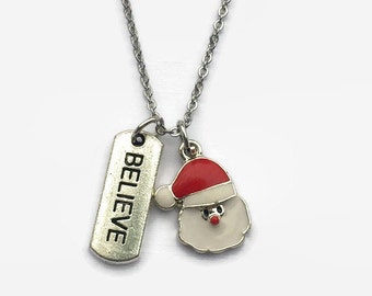 Christmas Necklace - stocking stuffer - Santa Claus Jewelry - Believe Jewelry - Gift for Christmas - Holiday Gift - Holiday necklace